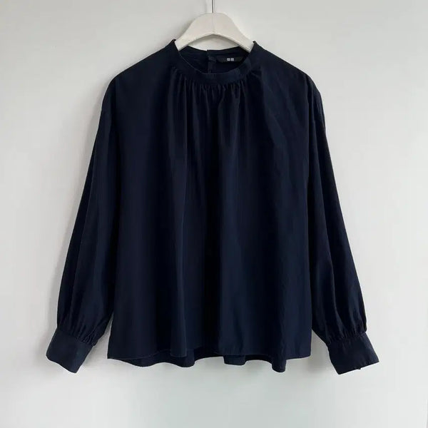 [BUNJANG] Uniqlo Navy Cotton Shirring Blouse L / 유니클로 네이비 코튼 셔링 블라우스 L