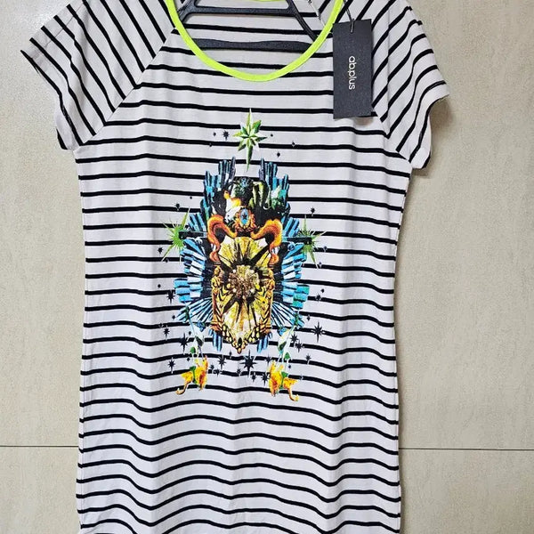 [BUNJANG] abplus Striped Short-Sleeve Mini Dress S / 새상품 abplus 줄무늬 반팔 원피스 S