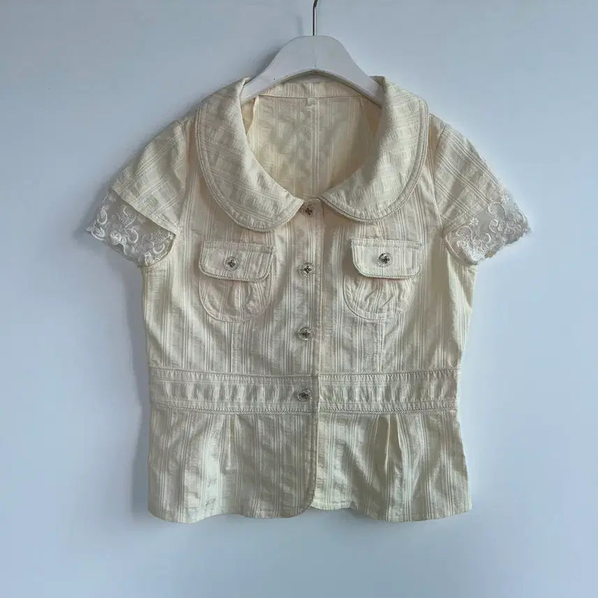 [BUNJANG] Yellow Lace Short-Sleeve Blouse Jacket / 옐로우 레이스 반팔 블라우스 자켓