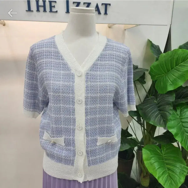 [BUNJANG] The IZ Women's Check Short-Sleeve Cardigan / 더아이잗 여성 체크 반팔 가디건
