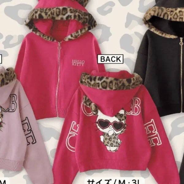 [BUNJANG] Cecil Mccbee x AVAIL Hello Kitty Leopard Fur Hoodie Zip-up Pink / 세실맥비 어베일 헬로키티 호피 퍼 후드집업 핑크 갸루 Y2K 에이블리 지그재그