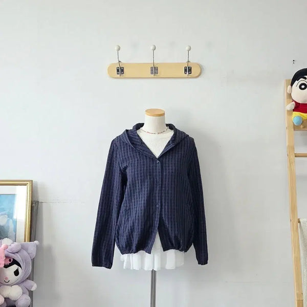[BUNJANG] Vintage Purple/Black Check Hooded Jacket / 빈티지 만원샵 퍼플/블랙 체크 후드 자켓