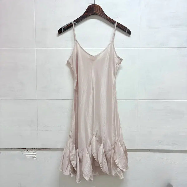 [BUNJANG] Pink Satin Layered Frill Slip Dress / 핑크 새틴 레이어드 프릴 슬립 원피스 한섬