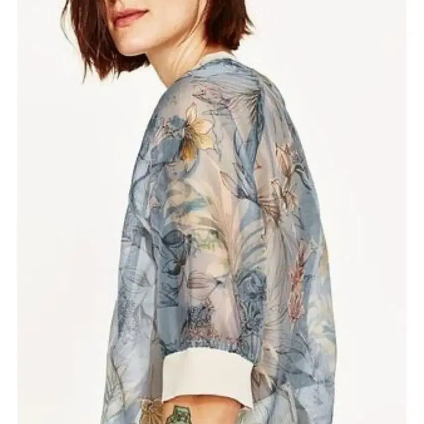 [BUNJANG] Zara Sheer Floral Print Lightweight Blouse / 자라 시스루 꽃무늬 얇은 블라우스