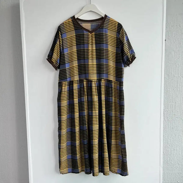 [BUNJANG] Rayon Cotton Check Pattern Dress / 레이온 코튼 체크 패턴 원피스 (FREE)