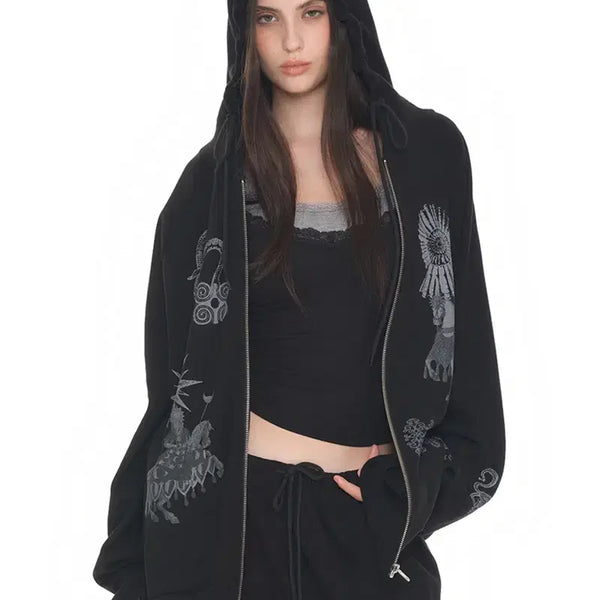 [BUNJANG] Toomuchtax Tarot 02 Waffle Zip-Up Hoodie Black / 투머치택스 타로 와플 집업