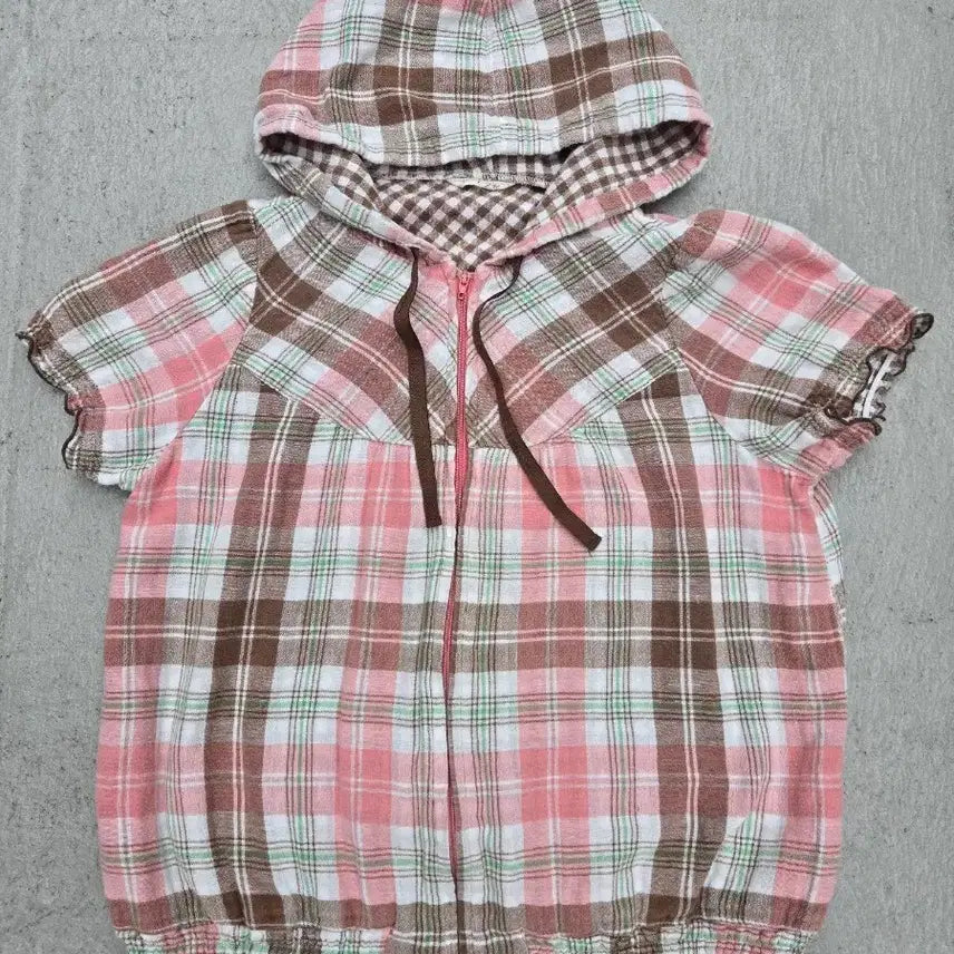 [BUNJANG] Jokygall Y2K Mori Check Hooded Zip-Up Jacket / Joky gal y2k 모리 체크 후드 집업 자켓