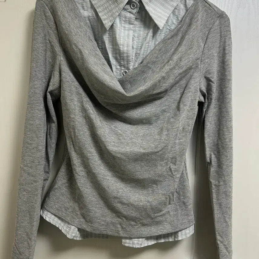 [BUNJANG] Grey Cotton Long Sleeve Layered Shirt / 그레이 셔츠롱슬리브