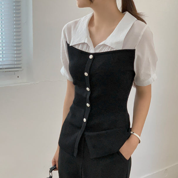 [BUNJANG] Rirancoe Dellabien Open Collar Knit Blouse Size 4 / 리리앤코 [미사용] 델라브엔 오픈카라 니트 블라우스 4size