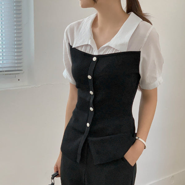 [BUNJANG] Rirancoe Dellabien Open Collar Knit Blouse Size 4 / 리리앤코 [미사용] 델라브엔 오픈카라 니트 블라우스 4size