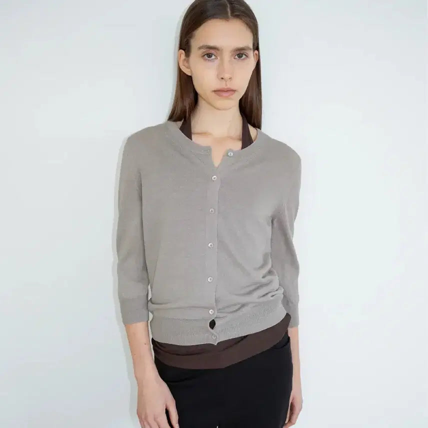 [BUNJANG] Arto Linen Blend Quarter Cardigan Grey / 아르토 린넨 블렌드 쿼터 가디건 그레이