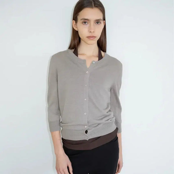 [BUNJANG] Arto Linen Blend Quarter Cardigan Grey / 아르토 린넨 블렌드 쿼터 가디건 그레이