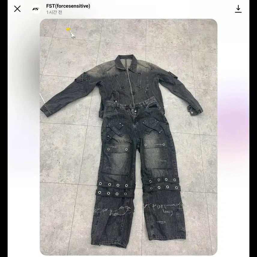 [BUNJANG] Force Sensitive Denim Washed Eyelet Setup (Jacket/Pants) Black / 포스센스티브 데님 워싱 아일릿 (자켓/팬츠)셋업(블랙)(새상품)(미발매 제품)(강추)