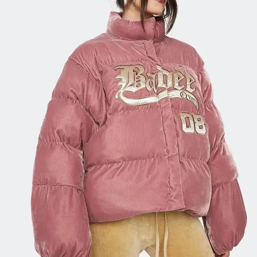 [BUNJANG] Bady Velour Padded Jacket Pink / 배디 벨루어 패딩 핑크
