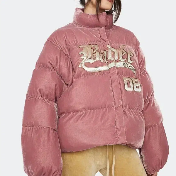 [BUNJANG] Bady Velour Padded Jacket Pink / 배디 벨루어 패딩 핑크