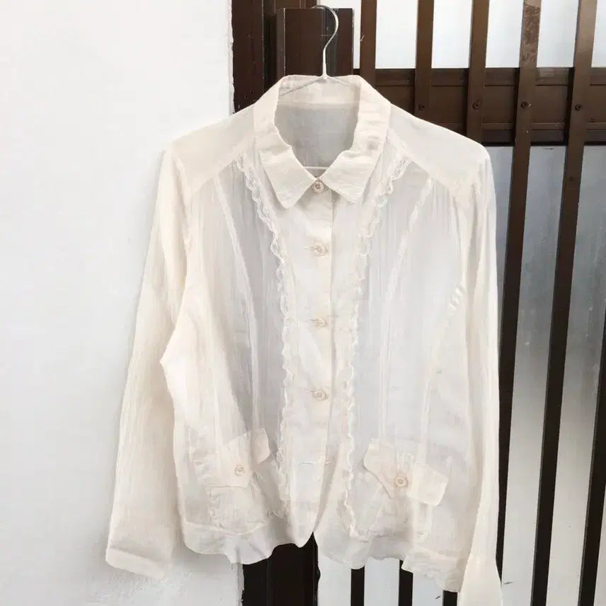 [BUNJANG] Mori Girl Kamome Sanso Koiseio Japanese Vintage Lace Frill Blouse / 모리걸 카모메산장 코이세이오 일녀 일본 빈티지 레이스 프릴 블라우스