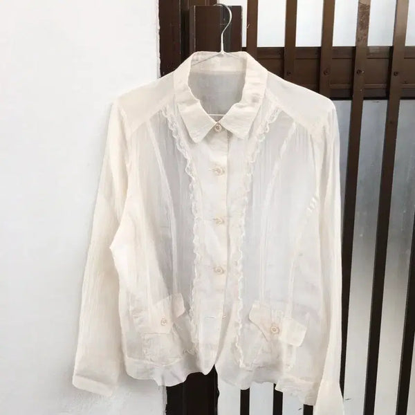 [BUNJANG] Mori Girl Kamome Sanso Koiseio Japanese Vintage Lace Frill Blouse / 모리걸 카모메산장 코이세이오 일녀 일본 빈티지 레이스 프릴 블라우스