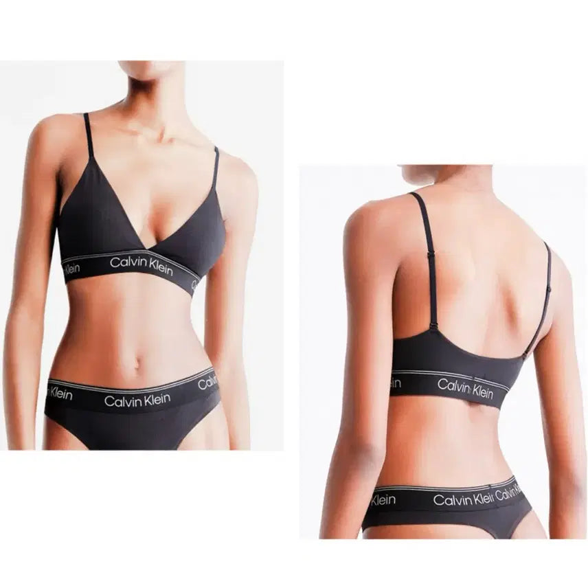 [BUNJANG] Calvin Klein Athletic Cotton Triangle Bra and Thong Set Black / [정가 7만 새상품] 캘빈클라인 트라이앵글 브라 티팬티 세트 블랙