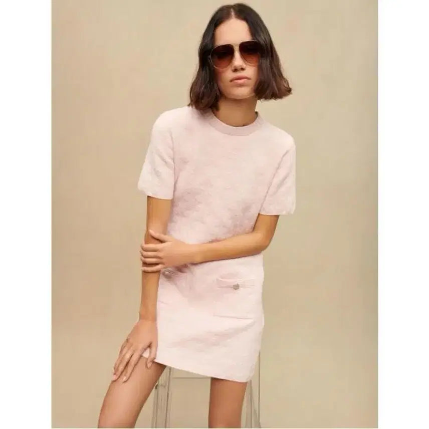 [BUNJANG] Maje Pink Textured Knit Dress / 마쥬 핑크 텍스처 니트 드레스 36