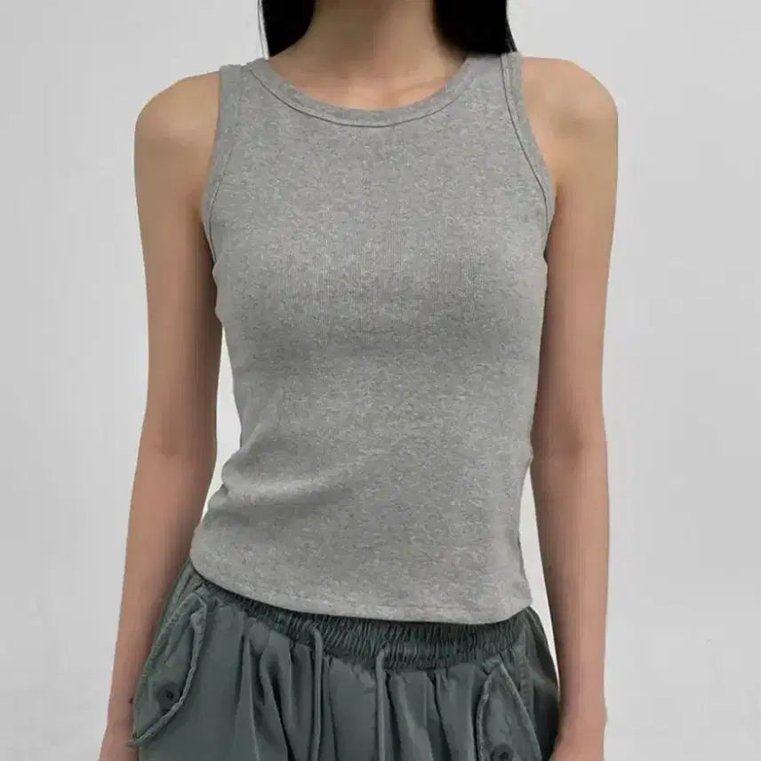 [BUNJANG] Black Up Easy Basic Ribbed Crop Tank Top (M, Gray) / 블랙업 이지 베이직 골지 나시 캡내장 그레이 m 크롭