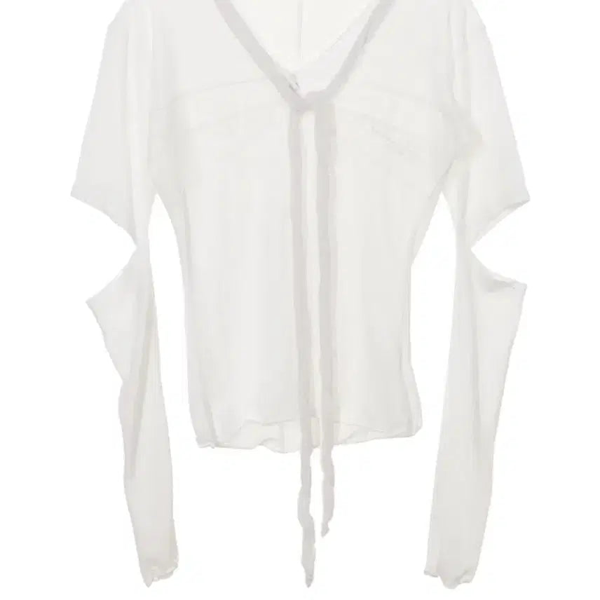 [BUNJANG] Ojos White Cut-out Long Sleeve T-Shirt / Ojos 화이트 컷아웃 긴팔 티셔츠