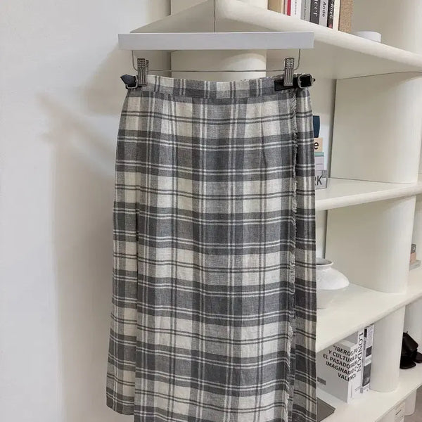 [BUNJANG] O'NEIL of DUBLIN 100% Linen Pleated Wrap Skirt / ONEIL OF DUBLIN 오닐 오브 더블린 퀼트 린넨100% 플리츠 랩스커트