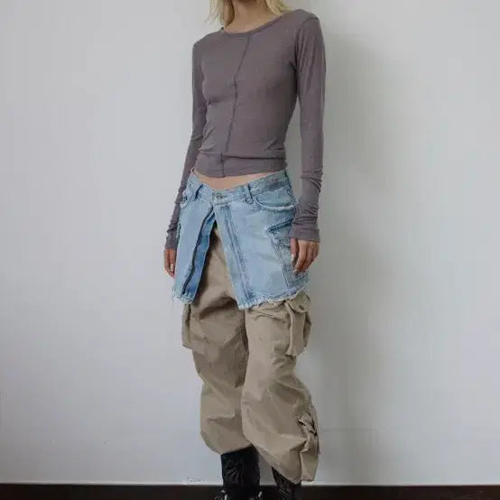 [BUNJANG] S/E/O Cargo Denim Mini Skirt - Light Blue / s/e/o 카고 데님 미니 스커트 라이트 블루