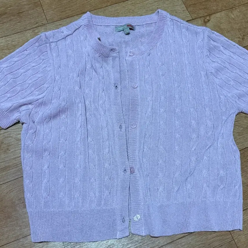 [BUNJANG] Cable Knit Twisted Short Sleeve Cardigan - Pink / 스파오 케이블 꽈배기 반팔 니트 가디건 분홍