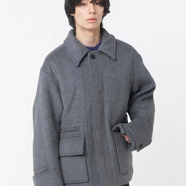 [BUNJANG] Miseki Seoul Men Wide Tab Half Coat Charcoal / 미세키서울 맨 와이드 탭 하프 코트