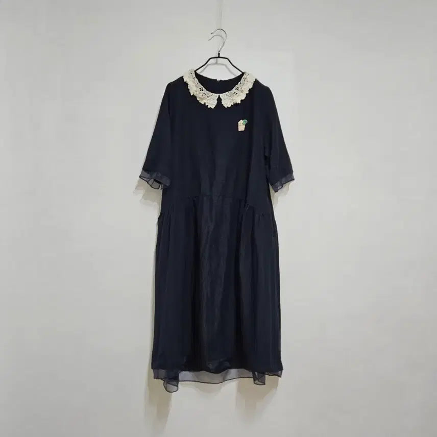 [BUNJANG] Linen Lace Trimmed Long Dress / 린넨 레이스배색 롱원피스