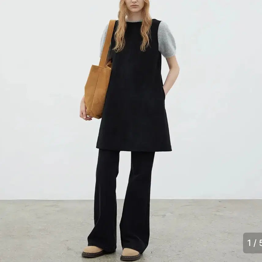 [BUNJANG] Reba Suede Stitch Mini Dress Black / 르바 스웨이드 스티치 미니 원피스 블랙 long