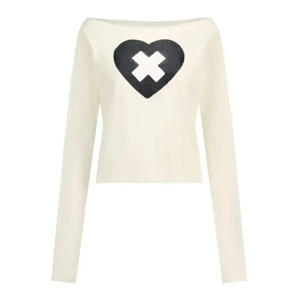 [BUNJANG] Shop Fairy Cross Cut-off T-shirt Cream / 샵페어리 크로스 하트 컷오프 티셔츠 크림