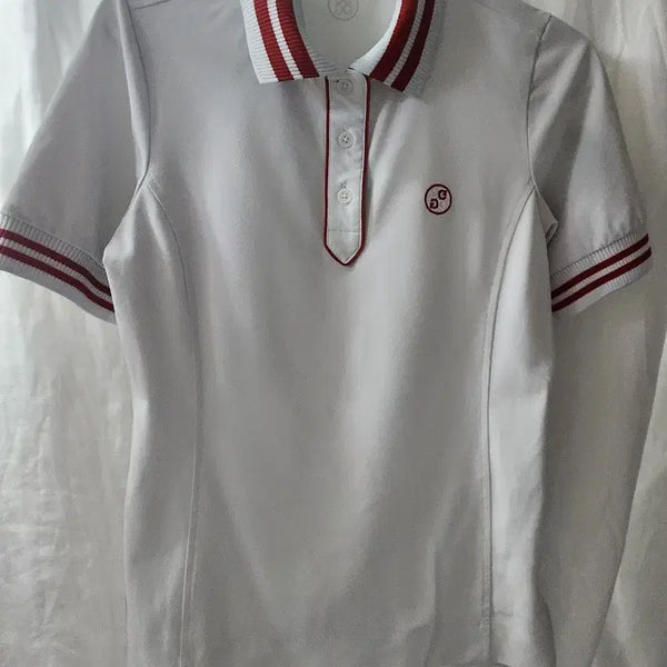 [BUNJANG] G/FORE Women's Short Sleeve Polo Shirt - White/Red Stripe / G/FORE 골프웨어 반팔 카라티 S
