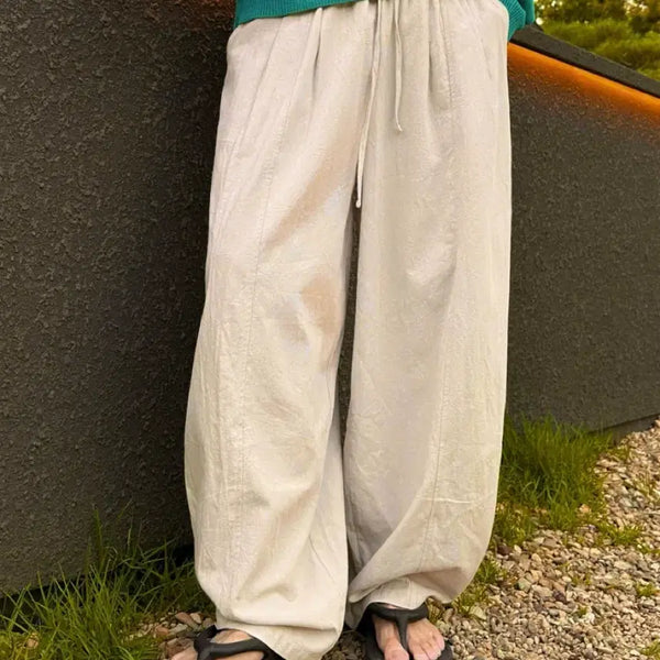 [BUNJANG] Linen Blend Curved Wide Banding Pants (4 Colors) / 린넨 커브드 와이드 밴딩 팬츠 (4C)