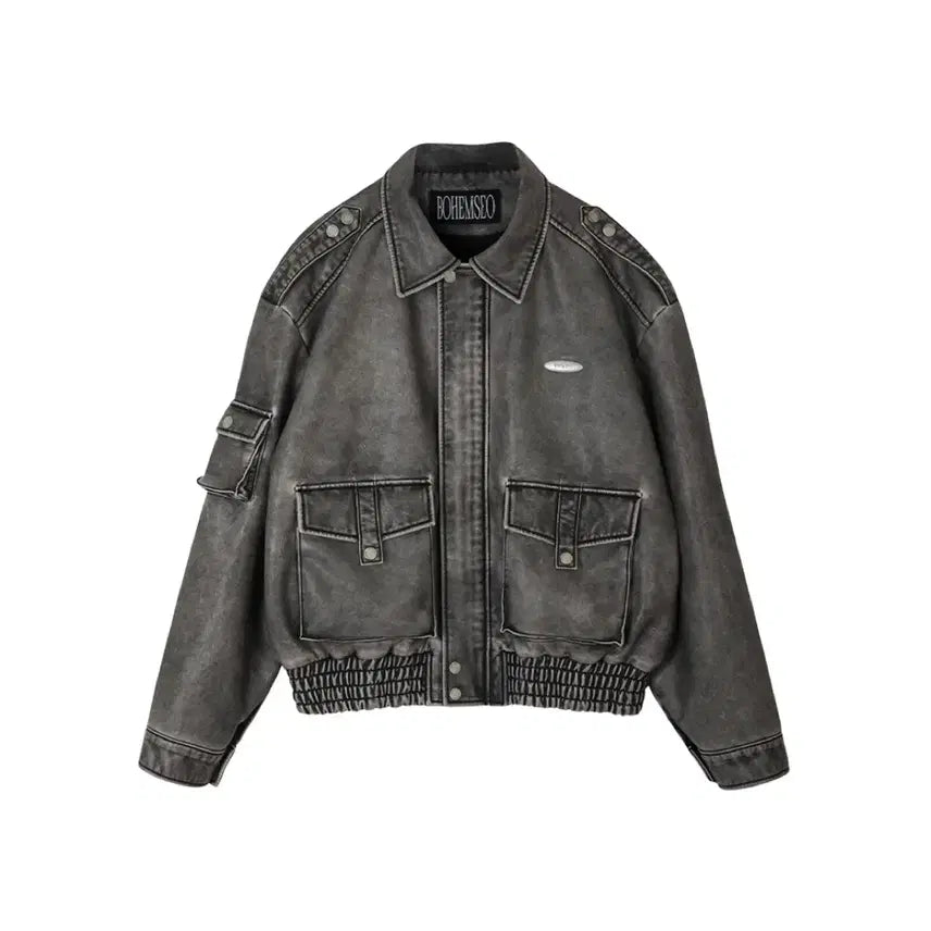 [BUNJANG] Bohemian Seoul Leather Bomber Jumper Washed Gray / 보헤미안서울 Leather Bomber Jumper Washed Gray