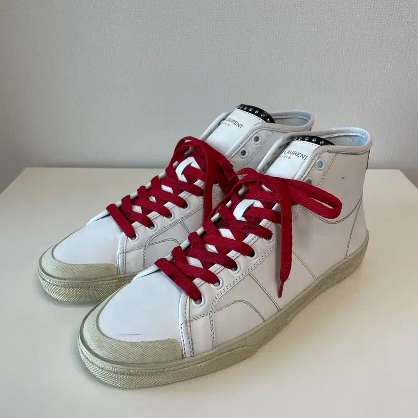 [BUNJANG] Saint Laurent Surf White High Sneakers Size 42 / 생로랑 서프 화이트 하이 스니커즈 42