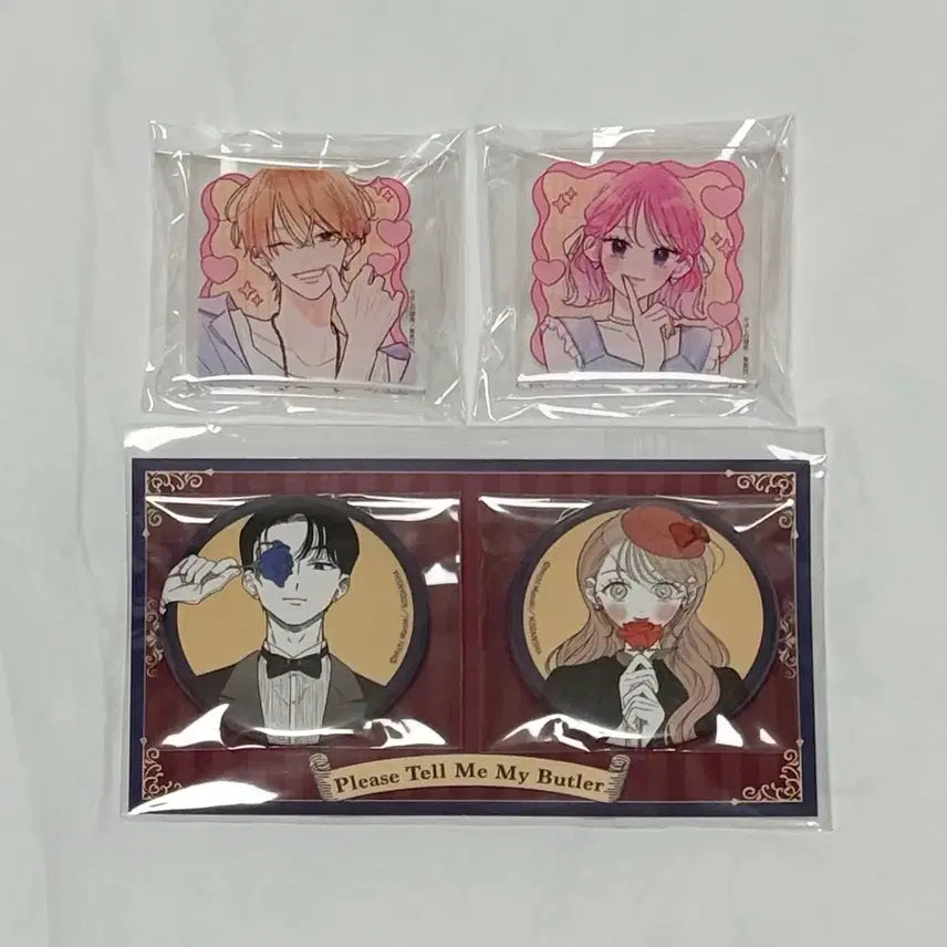 [BUNJANG] My Master, Teach Me! Button Badges (2 Types) + Irresistible I LOVE YOU Acrylic Badges (2 Types) Bundle Set / 미개봉) 가르쳐줘 집사군 캔뱃지 2종 + 불가항력의 I LOVE YOU 아크릴 뱃지 2종 일괄