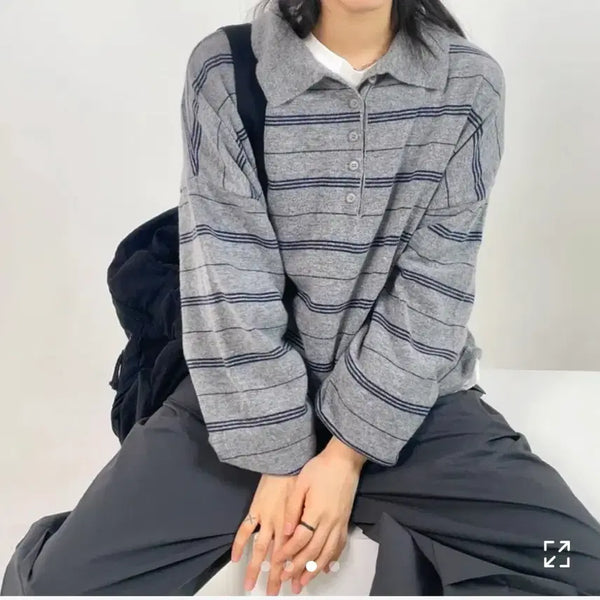 [BUNJANG] Wool Cashmere Striped Knit Sweater / 울 캐시 단가라 카라 스트라이프