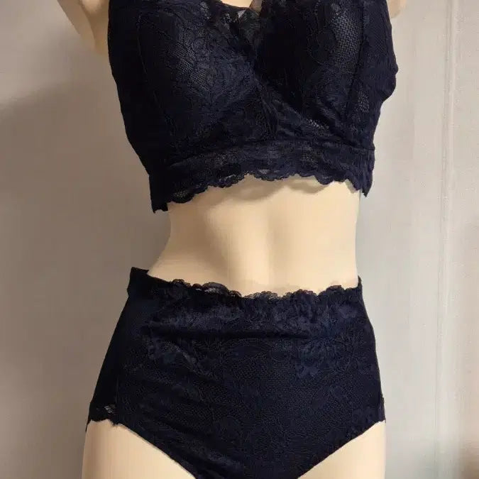 [BUNJANG] Women's Summer Mesh Bralette Set Navy 105 / 여름용 매쉬 레이프릴 레이스 브라렛 세트 네이비 105