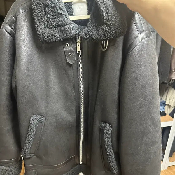 [BUNJANG] Black Shearling Lined Mustang Jacket (Size 105) / 블랙 양털 무스탕 자켓 105