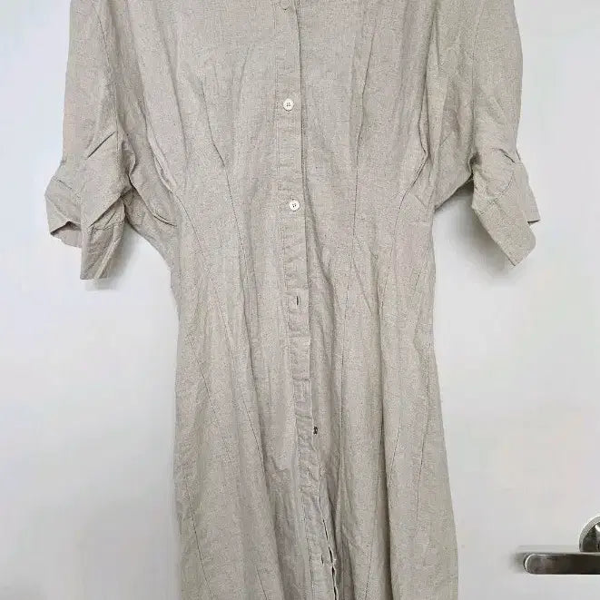 [BUNJANG] Linen Blend Short Sleeve Shirt Dress 55 / 반팔 셔츠 원피스 55