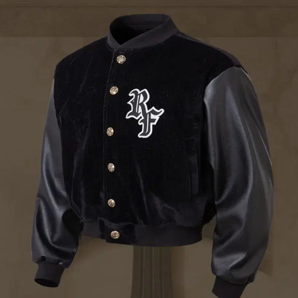 [BUNJANG] RTcross Velvet Varsity Jacket Black Size 50 / RT크로스 스냅 밸벳 바시티 자켓 (블랙 /50)