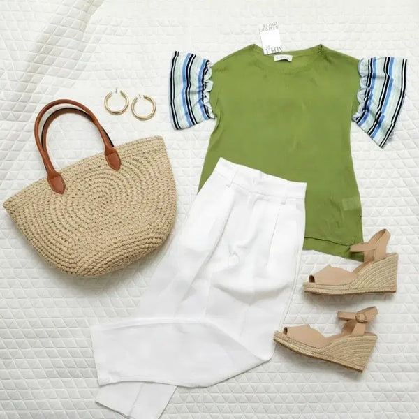 [BUNJANG] Women's Summer Knit Frill T-Shirt (55-66 Size) / 새상품 55~66 반팔 여름 니트 여성 여자 프릴 티셔츠 정장 캐주얼