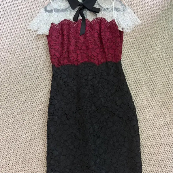 [BUNJANG] Sandro Lace Mini Dress White Burgundy Black Size 38 / 산드로 레이스 원피스 38