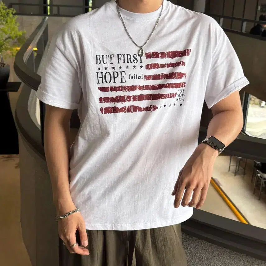 [BUNJANG] American Flag Print T-Shirt (Free Size) / 성조기 티셔츠(F)