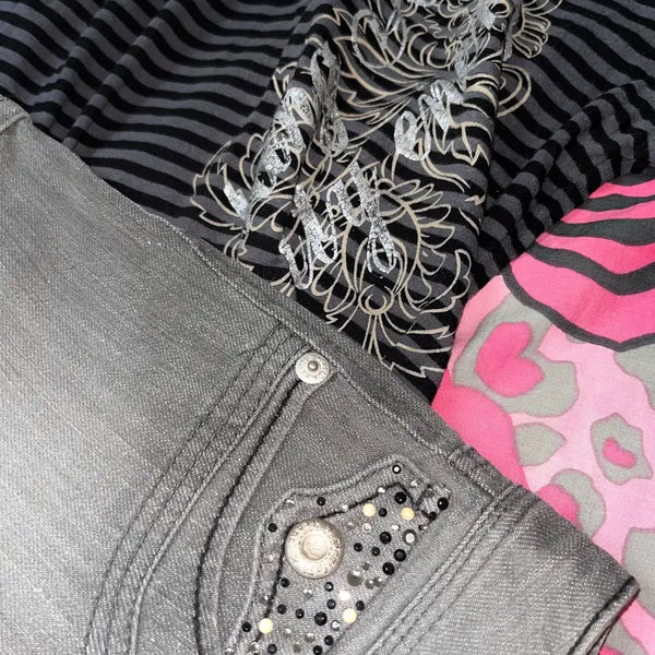 [BUNJANG] Y2K Grey Stripe Top & Denim Skirt Co-ord Set / y2k 코디세트 오네갸루 NANA나나 펑크 빈티지 00s 핀터레스트