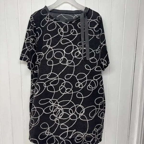 [BUNJANG] Pattern Ribbon Detail Long Blouse / 패턴 리본 포인트 롱 블라우스 55-77ㅡ0718