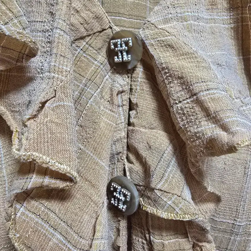 [BUNJANG] TIME Italy Fabric Check Ruffle Point Blouse Jacket / TIME 타임 이태리 패브릭 체크 프릴포인트 블라우스 자켓, F