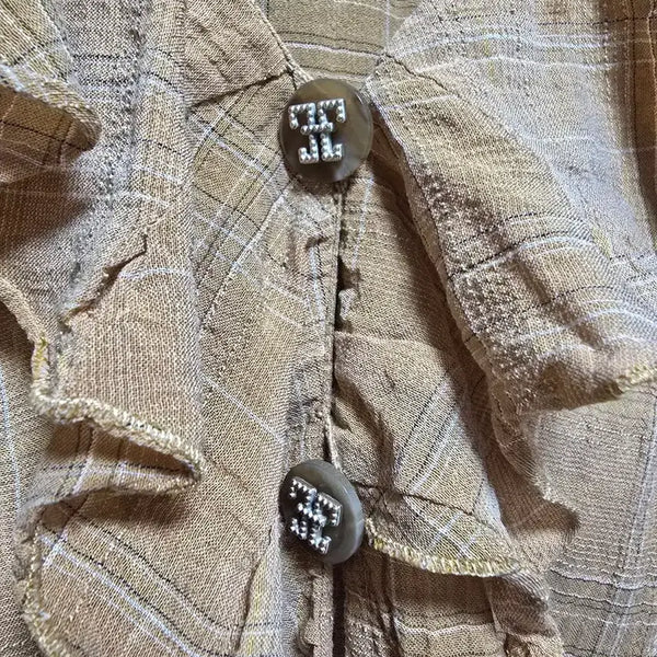 [BUNJANG] TIME Italy Fabric Check Ruffle Point Blouse Jacket / TIME 타임 이태리 패브릭 체크 프릴포인트 블라우스 자켓, F