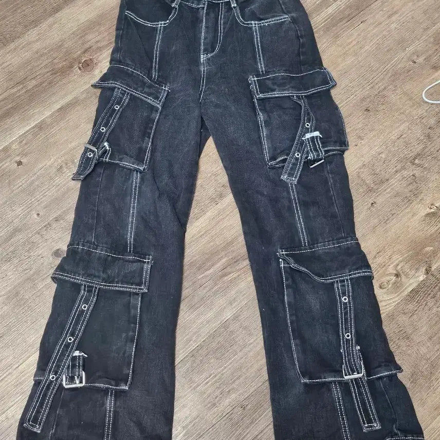 [BUNJANG] Buckle Denim Cargo Pants / 버클 데님 카코팬츠 씬코어 씬 펑크